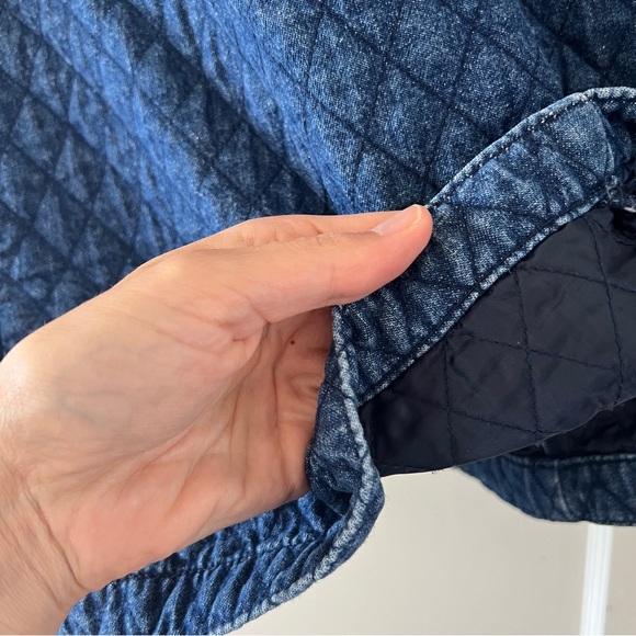 Vintage quilted denim chore coat jacket liner collarless brass buttons 1X - Picture 10 of 16